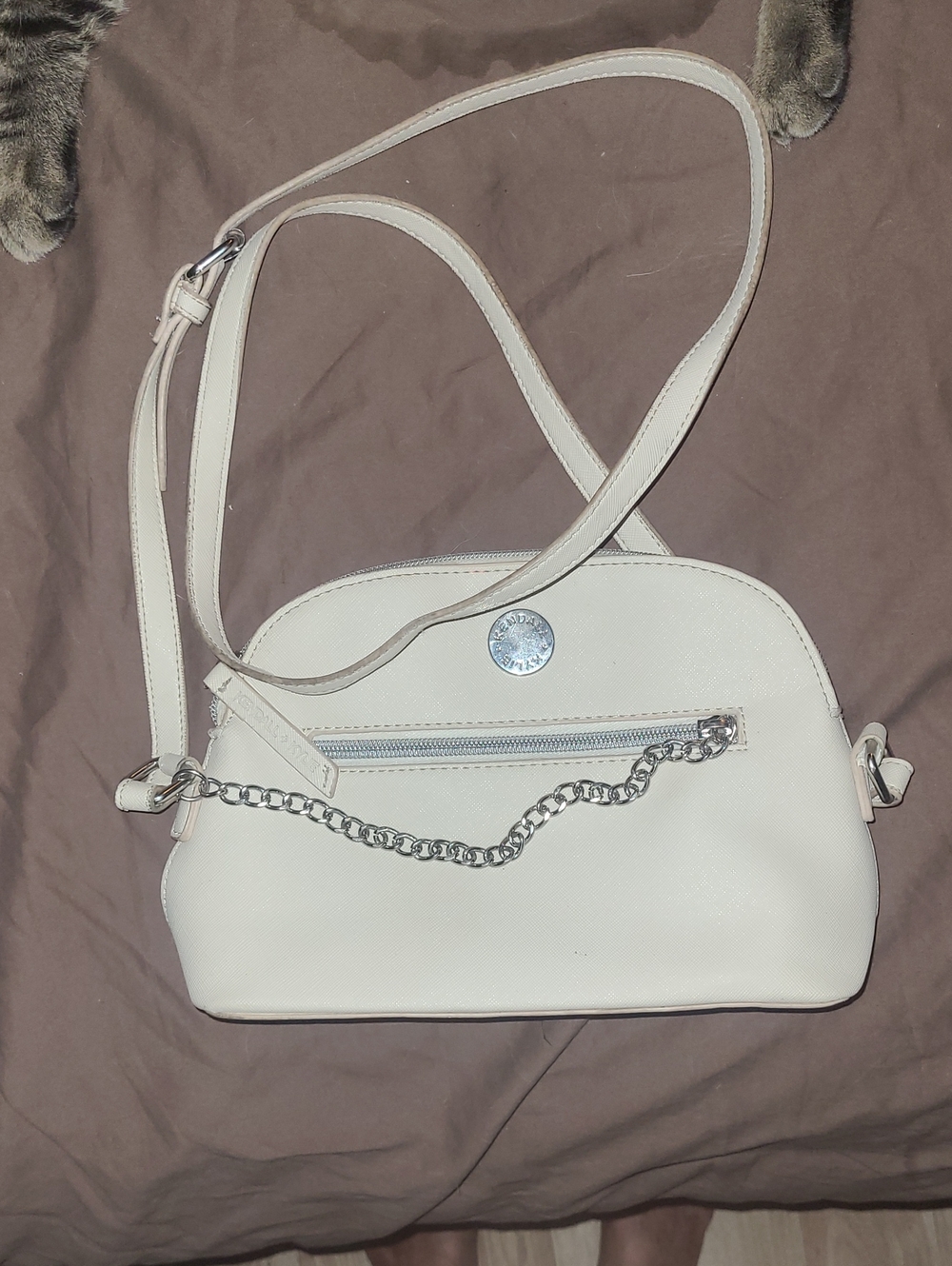 Kendall & Kylie Cream Crossbody Bag with Silver Chain